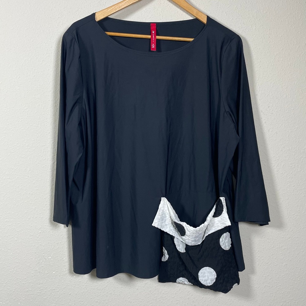 IC by Connie K Top Women XL Black Polka Dot Asymmetric Drape Avant‎ Garde Artsy